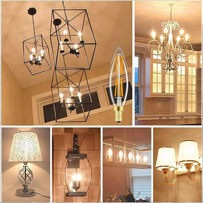 E12 LED Bulb 8W,100 watt Equivalent, Dimmable Candelabra Led Light Bulbs,Chandelier Light Bulbs 2700K Warm White,850lm Edison Bulb 4.85In,4-Pack.