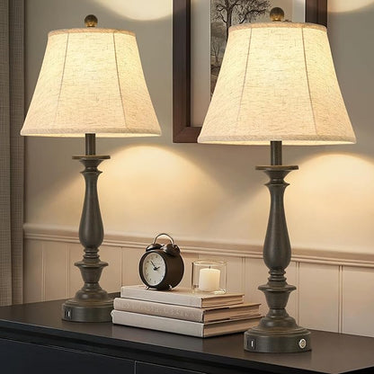 AIDENOEY 28.5" Traditional Table Lamp Set of 2, Rustic Farmhouse Table Lamps for Living Room Bedroom, Bedside Desk Lamps Vintage Nightstand Lamps with Silk Fabric Shades,Antique Rust Table Lamp