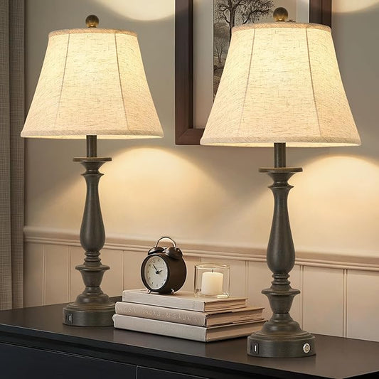 AIDENOEY 28.5" Traditional Table Lamp Set of 2, Rustic Farmhouse Table Lamps for Living Room Bedroom, Bedside Desk Lamps Vintage Nightstand Lamps with Silk Fabric Shades,Antique Rust Table Lamp