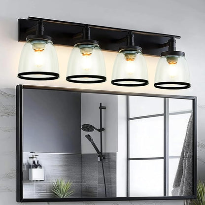 Ceiling Fans Clear Glass Shade Replacements, 3-Pack Lampshades Glass Shade Covers Round Black Border for Light Fixtures Chandelier Vanity Lights Wall Sconces Pendant Light, 1.65 In Fitter