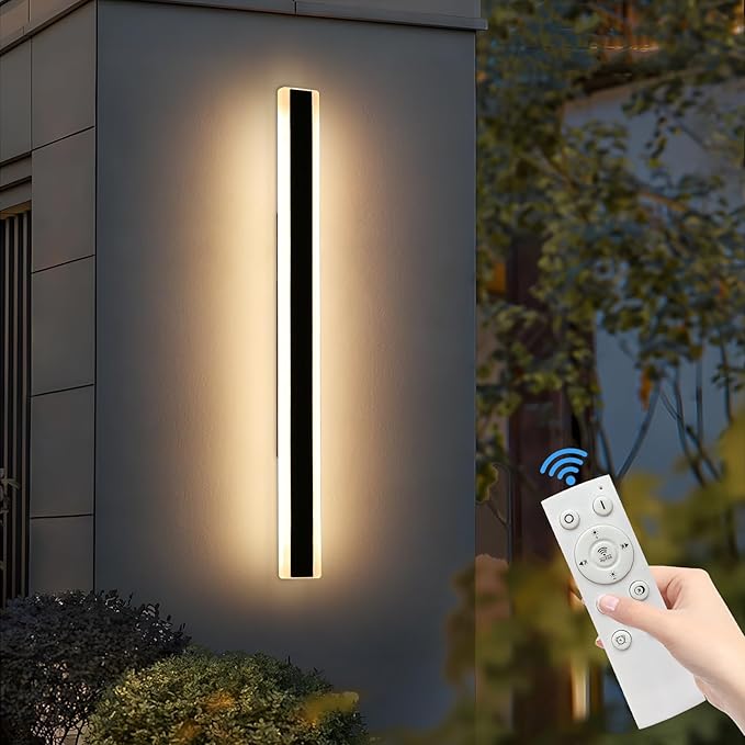 59inch Outdoor Wall Sconces Dimmable 3 Color 3000K/4500K/6000K, Modern Wall Mounted Lights, IP65 Waterproof, Exterior Linear Lighting Fixture for Yard, Porch, Patio, Garage with Remote Control