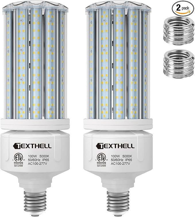100W Led Corn Light Bulb 15000lm Bright 5000K Daylight White E26/E39 Base 1000W Equivalent LED Metal Halide HID CFL for Commercial Industrial Lighting Warehouse High Bay Light Garage Workshop(2-Pack)
