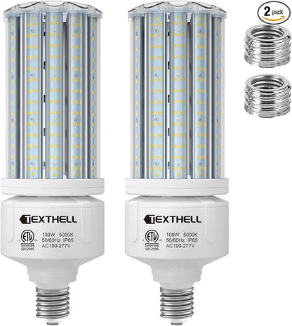 100W Led Corn Light Bulb 15000lm Bright 5000K Daylight White E26/E39 Base 1000W Equivalent LED Metal Halide HID CFL for Commercial Industrial Lighting Warehouse High Bay Light Garage Workshop(2-Pack)