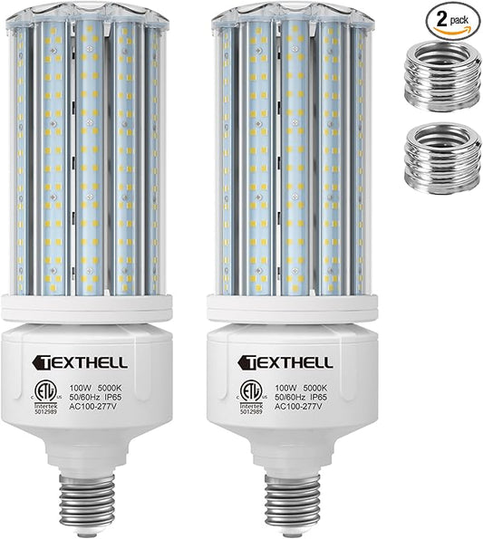 100W Led Corn Light Bulb 15000lm Bright 5000K Daylight White E26/E39 Base 1000W Equivalent LED Metal Halide HID CFL for Commercial Industrial Lighting Warehouse High Bay Light Garage Workshop(2-Pack)