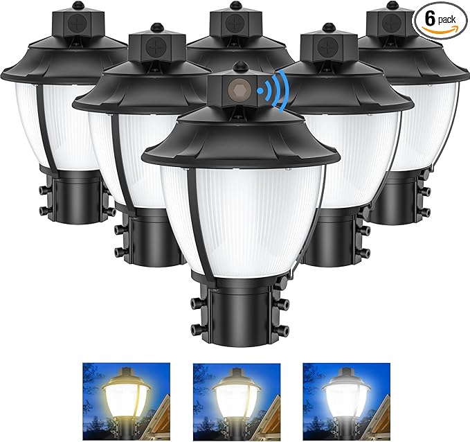 BBESTLED 6Pack LED Post Top Light, 80W 60W 48W Adjustable LED Pole Area Lights with Dusk to Dawn Photocell, 3/4/5000K, ETL DLC Listed Outdoor Post Lights for Garden Yard, IP65 Waterproof AC100-277V