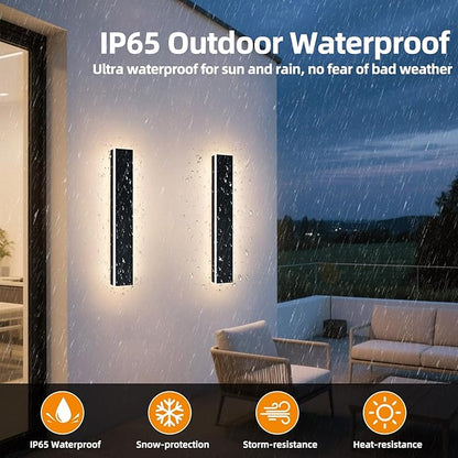 Upgrade Widened 2 Pack Modern LED Wall Sconce, 23.6inch Outdoor Exterior Wall Light, 3000K Warm White, 24W, IP65 Waterproof, Black Outside Long Linear Patio Lighting for House, Garage, Yard