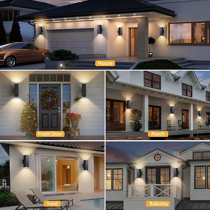 Dusk to Dawn Outdoor Lighting 2 Pack, Modern Outdoor Wall Lights Black Exterior Lighting Fixtures with E26 Base, Waterproof Sconce Outside Lights for House Porch Front Door, Bulbs Included