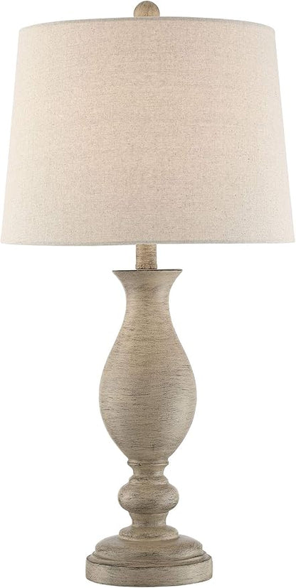 Regency Hill Serena Country Cottage Natural Traditional Table Lamps 27.5" Tall Set of 2 Cream Beige Gray Faux Wood Oatmeal Drum Shade for Living Room Bedroom House Bedside Nightstand Home