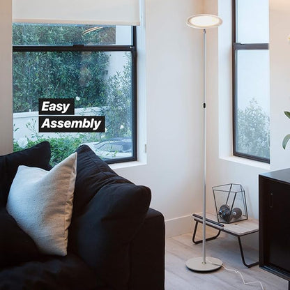 Brightech Sky Flux Dimmable LED Floor Lamp – Super Bright Floor Lamp with 3 Light Modes for Living Room, Office – Torchiere Standing Touch-Lamp, Tall Torch Lamp for Bedroom & Reading - White