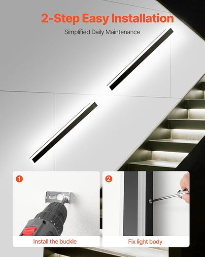 VEVOR Outdoor Wall Lights, 2 Pack, 39.4 Inch Long Strip Modern Exterior Wall Sconce Light Fixtures, 2700K-6000K, IP65 Waterproof Anti-Rust, Dimmable Outside Wall Mount Lighting, for House Porch Garage