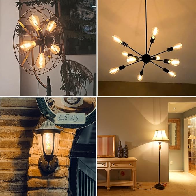 12 PCS Dimmable Vintage LED Edison Bulbs, 6W Equivalent 60 Watt, Warm White 2700K, Antique Flexible Spiral LED Filament Light Bulb, ST58 (ST19), 600 Lumens, E26 Base, Clear Plastic