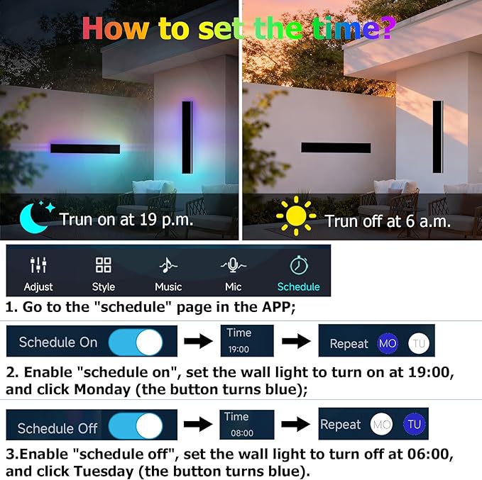 RGB Outdoor Wall Lights Exterior,47in 2PC Modern Outside Linear Wall Sconce,IP65 Waterproof Contemporary Proch Light with Remote and APP Control,Timer Schedule,for Garage and Entrance