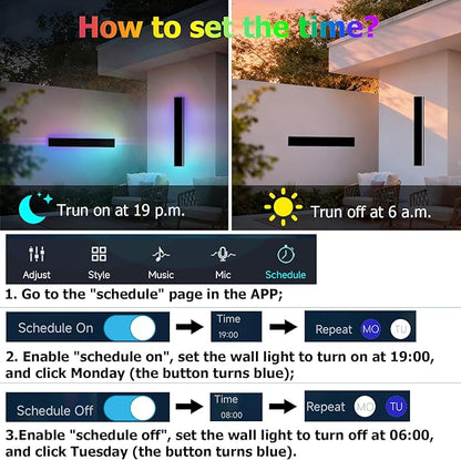 RGB Outdoor Wall Lights Exterior,47in 2PC Modern Outside Linear Wall Sconce,IP65 Waterproof Contemporary Proch Light with Remote and APP Control,Timer Schedule,for Garage and Entrance