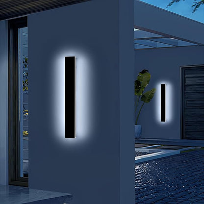 Mikeru 23.6" 2Pack Outdoor Wall Sconce 6000K Cool White - IP65 Waterproof Black Exterior Light, Hardwired Wall Mounted Fixture for Porch, Patio & Entryway | Non-Dimmable Weatherproof Design