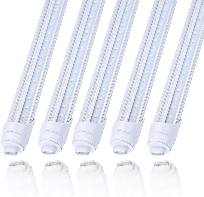 25Pack 8ft R17d V shaped led Light Tube Bulb 65W Rotatable HO Base 2Row,Need Bypass Ballast,Replace 150W Fluorescent Shop Lights Dual-Ended Power, Cold White 6000K, clear Cover, AC 90-277V