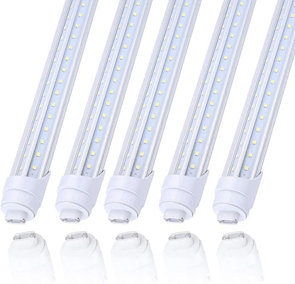 25Pack 8ft R17d V shaped led Light Tube Bulb 65W Rotatable HO Base 2Row,Need Bypass Ballast,Replace 150W Fluorescent Shop Lights Dual-Ended Power, Cold White 6000K, clear Cover, AC 90-277V