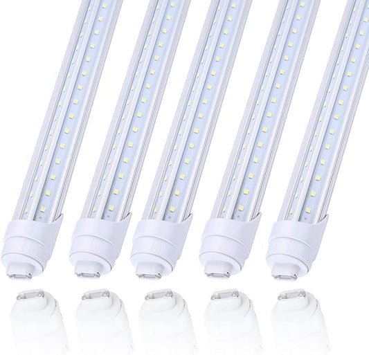 25Pack 8ft R17d V shaped led Light Tube Bulb 65W Rotatable HO Base 2Row,Need Bypass Ballast,Replace 150W Fluorescent Shop Lights Dual-Ended Power, Cold White 6000K, clear Cover, AC 90-277V