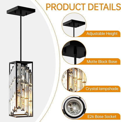 Black Pendant Lights Kitchen Island 3 Pack, Mini Crystal Chandeliers, Modern Pendant Lights Ceiling Lighting Fixtures for Kitchen Island, Dinning Room, Bedroom