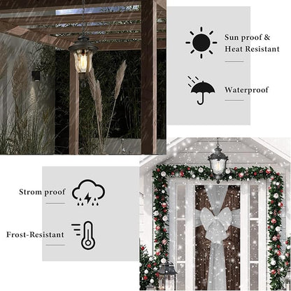 Outdoor Pendant Lights,Modern Exterior Hanging Porch Light,Height Adjustable Outside Hanging Lantern Matte Black Vintage for Enterance,Gazebo, Foyer, Water Ripple Glass Lamp Shade