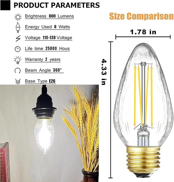 Leools E26 LED Bulb 8W Equivalent e26 led Bulb 100 Watt Dimmable Daylight 4000K E26 Edison Bulb AC120V 800lm Tubular F14 F45 LED Bulb for Pendant, Sputnik,Vanity,Chandeliers Pack of 6