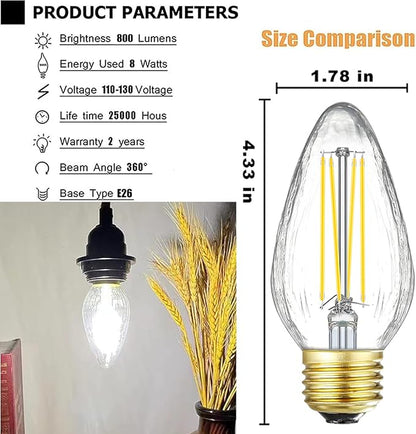 Leools E26 LED Bulb 8W Equivalent e26 led Bulb 100 Watt Dimmable Daylight 4000K E26 Edison Bulb AC120V 800lm Tubular F14 F45 LED Bulb for Pendant, Sputnik,Vanity,Chandeliers Pack of 6
