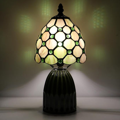 Tiffany Lamp Stained Glass Mushroom Table Lamps 6X6X12.5 Inch Amber Green Pearl Style Small Night Light Ceramic Base Mini Accent Desk Light Suitable for Bedside Table Bedroom Children Room