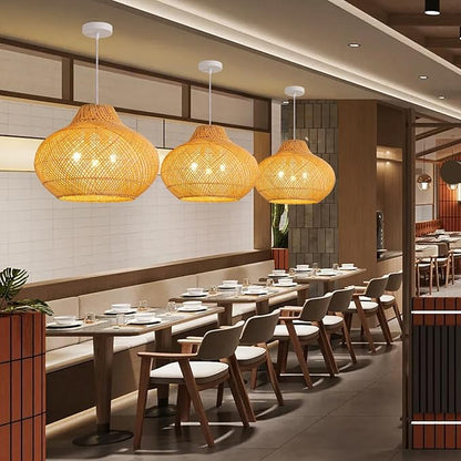 3-Light Rattan Pendant Light,18.9" Round Hanging Light,Wicker Pendant Light Hand-Woven Rattan Chandelier for Workplace Dining Living Bedroom Kitchen Farmhouse