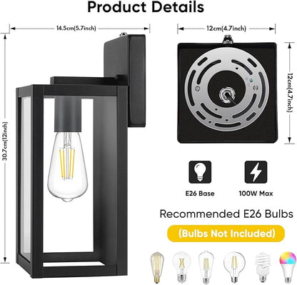 BesLowe 2-Pack Dusk to Dawn Outdoor Wall Lanterns Lights, Matte Black Waterproof Exterior Sconces with Clear Glass, Anti-Rust Outdoor Light Fixtures Outside Lights for House, Porch, Garage, Doorway