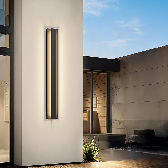 LamQee 39.4 Inch Long Outdoor Wall Lights Modern Exterior Lighting Fixtures, 3000K 30W LED Linear Outdoor Wall Sconce, Contemporary Matte Black Outside Wall Mount Lights for House Garage Porch Patio