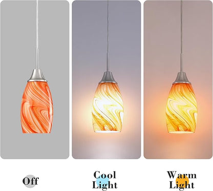 Glass Pendant Lamp Shade 4.72" Art Glass chandeliers Cover,Orange Marble Pendant Light Shade Mini Oval Light Shade Replacement Shade Only Light Fixtures for Kitchen Island pendant light