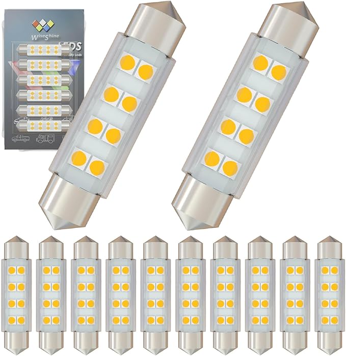 Festoon LED Bulb 43mm 44mm,578 LED Bulbs Warm White 3000k,211-2 212-2 LED Festoon Bulb DC 24V for Truck Interior Dome Reading Map Cargo Lights (Pack 12)