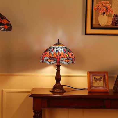 Bieye S10689 Tiffany Style Stained Glass Dragonfly Lampshade (Blue Orange, 12-inch)