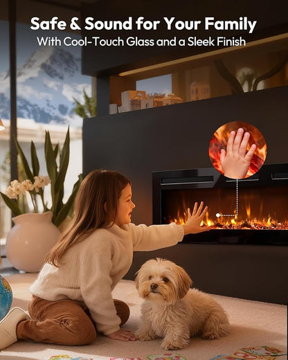 EUHOMY 60 Inch Electric Fireplace Recessed Wall Mounted with Remote Control, Fireplace Heater with Adjustable Flame Color, Linear Fireplace with Timer, Log & Crystal, 750/1500W (2026 Upgrade)