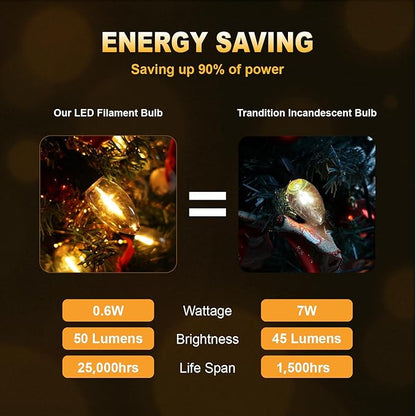 50PACK C9 LED Christmas Light Bulb ，C9 LED Replacement Bulb for Christmas String Lights, E17 Intermediate Base, 2200K Warm White, Commercial Grade Holiday Clear ‎Plastic Bulbs Dimmable Shatterproof