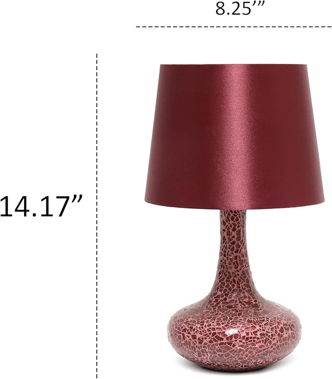 Simple Designs LT1143-RED Colored Glass Fusion Montage Table Lamp and Matching Faux Silk Shade for Entryway, Living Room, Hallway, Bedroom, Office, Red