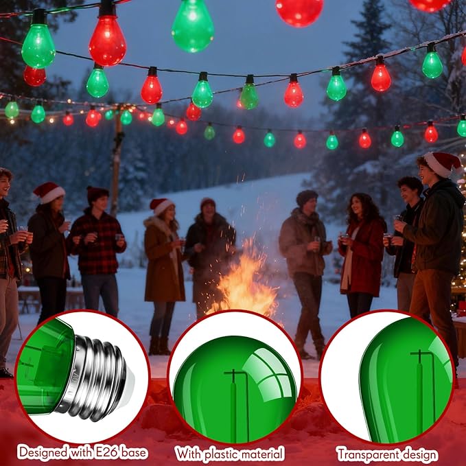Mudder 60 Pack Light Bulbs 1w Replacement LED Light Bulbs S14 Shatterproof Waterproof String Lights Outdoor Indoor LED Lights Patio Bulb, E26 110v Regular Base(Red and Green,60 Pack)