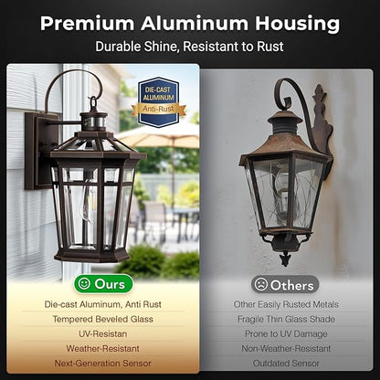 VIANIS Motion Sensor Outdoor Porch Lights Wall Mount, Aluminum Dusk to Dawn Outdoor Lighting for House Exterior Wall Sconce, Waterproof Oil Rubbed Bronze Gold Trim Exterior Lighting Fixtures for Patio