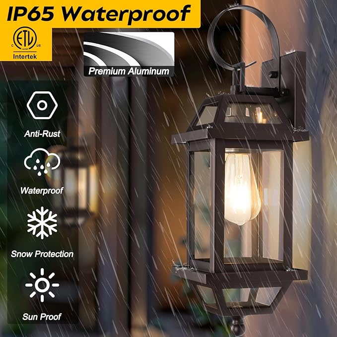 Large Industrial Porch Light -18" Bronze Outdoor Porch Lights 2-Pack, Exterior Wall Sconces Brown Sealed Bottom, Outdoor Lantern Outside Sconces for Exterior House ETL Listed