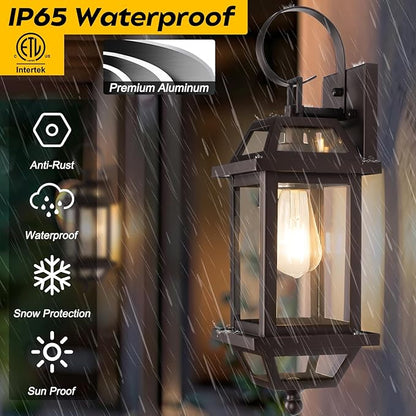 Large Industrial Porch Light -18" Bronze Outdoor Porch Lights 2-Pack, Exterior Wall Sconces Brown Sealed Bottom, Outdoor Lantern Outside Sconces for Exterior House ETL Listed