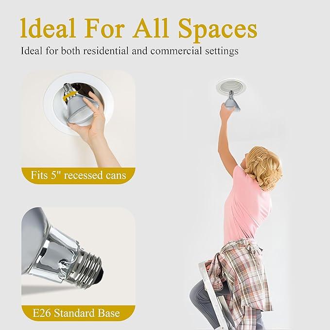 Par30 Long Neck Halogen Flood Light Bulbs 60W 120V 2700K Warm White Dimmable High Brightness, E26 Base, Great for Accent Lighting, Tracking, Recessed Bulb 6pcs