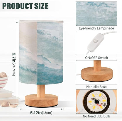 Bedside Lamp Bohemian Beach Table Lamp for Bedroom LED Nightstand Lamp Shade USB Ports Wood Base for Living Room Dorm Office