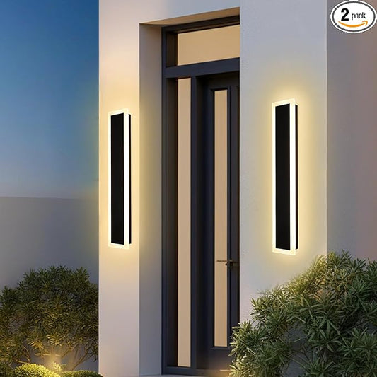 2 Pack 32In Outdoor LED Linear Wall Lights Exterior Lighting Fixtures 5CCT Dimmable Modern Outdoor Linear Wall Sconce IP65 Waterproof Black Long LED Exterior Garage Light for Front Door House