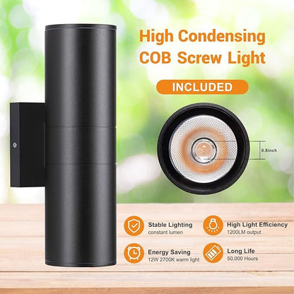 Outdoor Wall Lights 4Pack, Integrated LED Cylinder Up Down Lights, 12W 2700K Aluminum Exterior Wall Light, Outdoor Light Fixture for Porch Patio Door.(Matte Black)