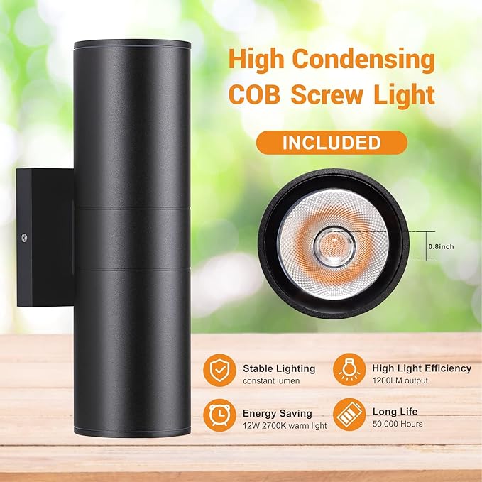 5CCT Dimmable Wall Lights Outdoor 2 Packs, Integrated LED Cylinder Up Down Modern Aluminum Light, Waterproof Exterior Light for Porch Patio Door