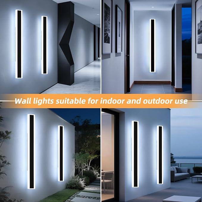 Mikeru 2Pack 70.8inch Long Led Wall Light, 6000k Cool White Modern Outdoor Wall Light Ip65 Waterproof Black Acrylic Porch Exterior Lighting Fixtures, Exterior Wall Mount Lights