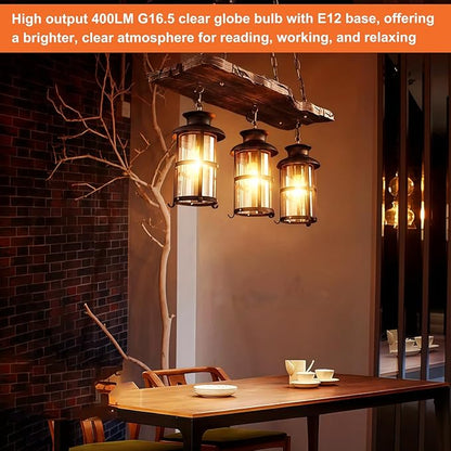 G16.5 Light Bulb 40w Led 2700k Warm White 4W 120V, 6 Pack High Output Led G16.5 Clear Globe Bulb, No Flicker G 16.5 Round Bulb E12 Candelabra Base Clear Glass for Indoor/Outdoor Lighting.