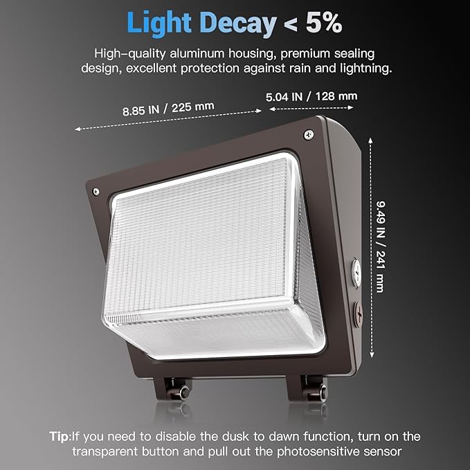 JTT LED Wall Pack Light with Dusk to Dawn Photocell,IP65 Waterproof WallPack Lights 75W/60W/45W,6000K/5000K/4000K Daylight,600W HPS/HID Replacement,Commercial Security Lighting for Warehouse,Garage