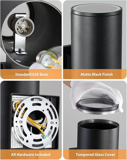 SHIMR Dusk to Dawn Outdoor Lighting 2 Pack, Modern Exterior Light Fixture Wall Mount ETL Listed, Aluminum Waterproof Black Up and Down Outside Lights for House Porch Garage, LED Bulbs Include