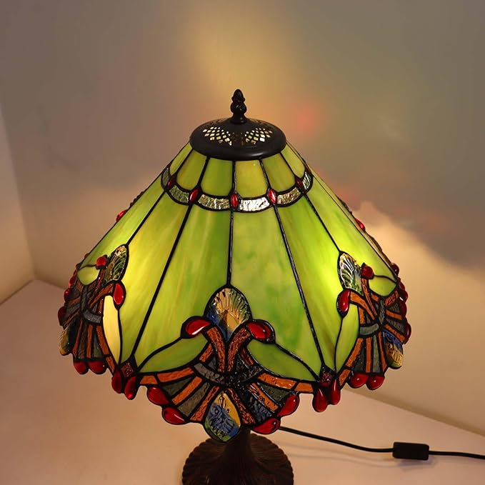 Bieye S10026 Tiffany Style Stained Glass Baroque Lampshade (17-inch Wide Green)