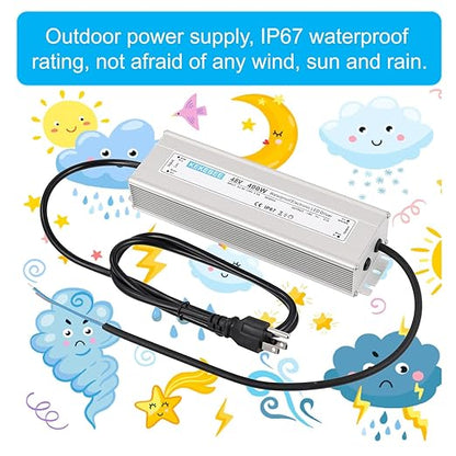 LED Driver 48V400W Waterproof Power Supply AC90-130V to DC48V8.3A Switching Power Supply IP67 Transformer Suitable for Indoor and Outdoor LED Lighting and Any 48V DC Equipment